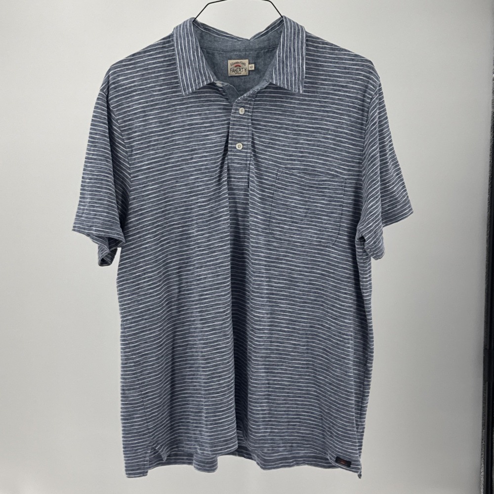 Faherty Brand Men Short Sleeve Polo Shirt Top Size XL Stripes Blue RN 140476
